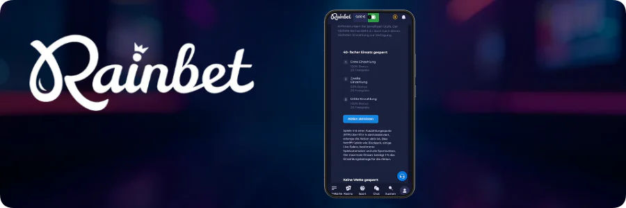 Bonusaktivierung RainBet