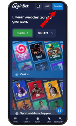 Registratieknop RainBet